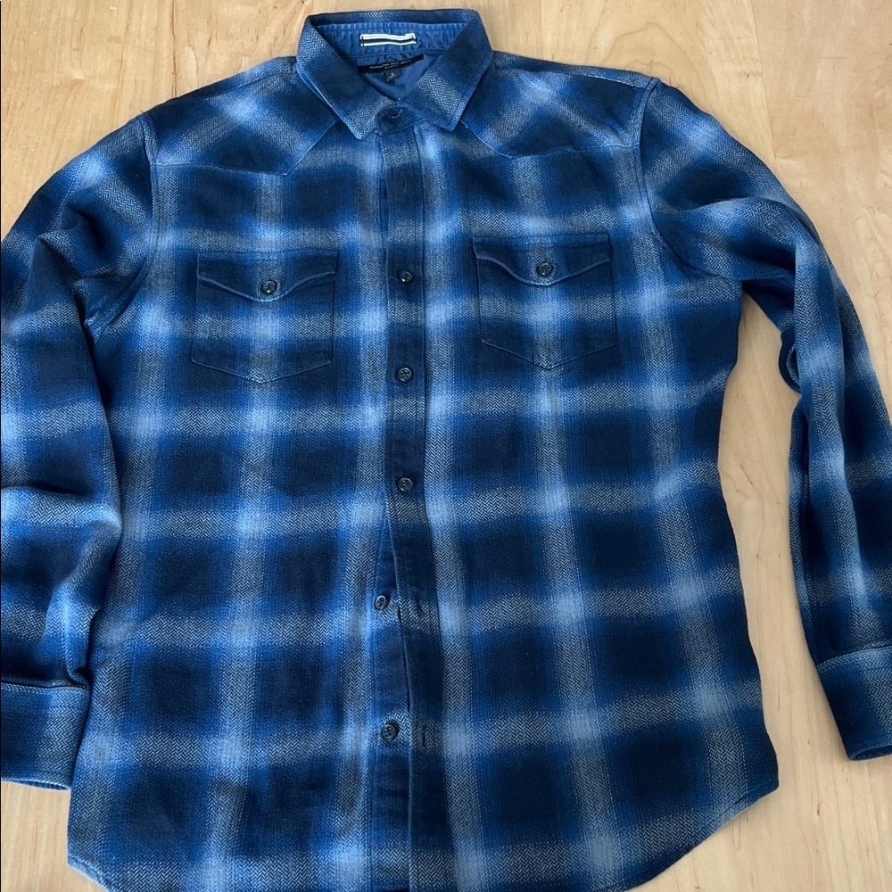 Banana Republic Navy and Light Blue Plaid Shirt